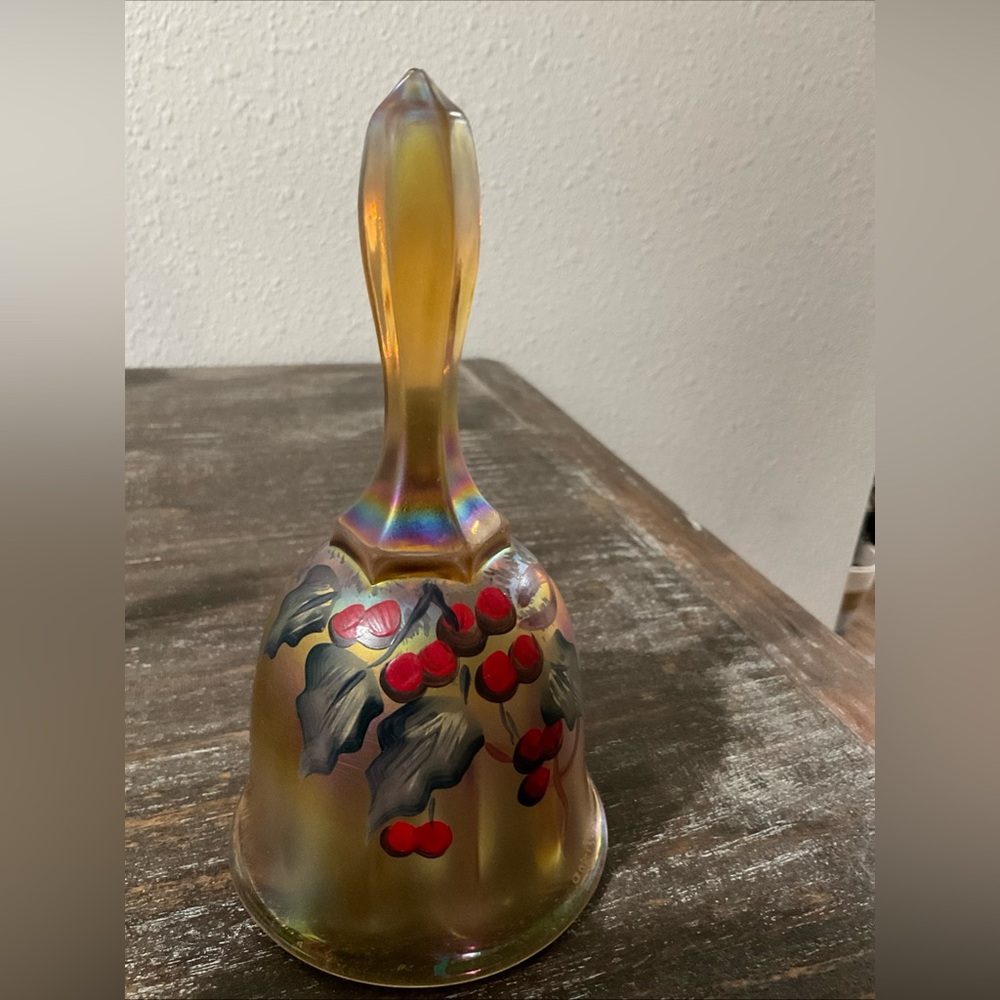 Fenton Glass Bell Christmas Holly and Berries